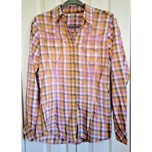 Wrangler Rock 47 M Women's Pearlsnap Embellished Shirt Size M‎ Purple Orange